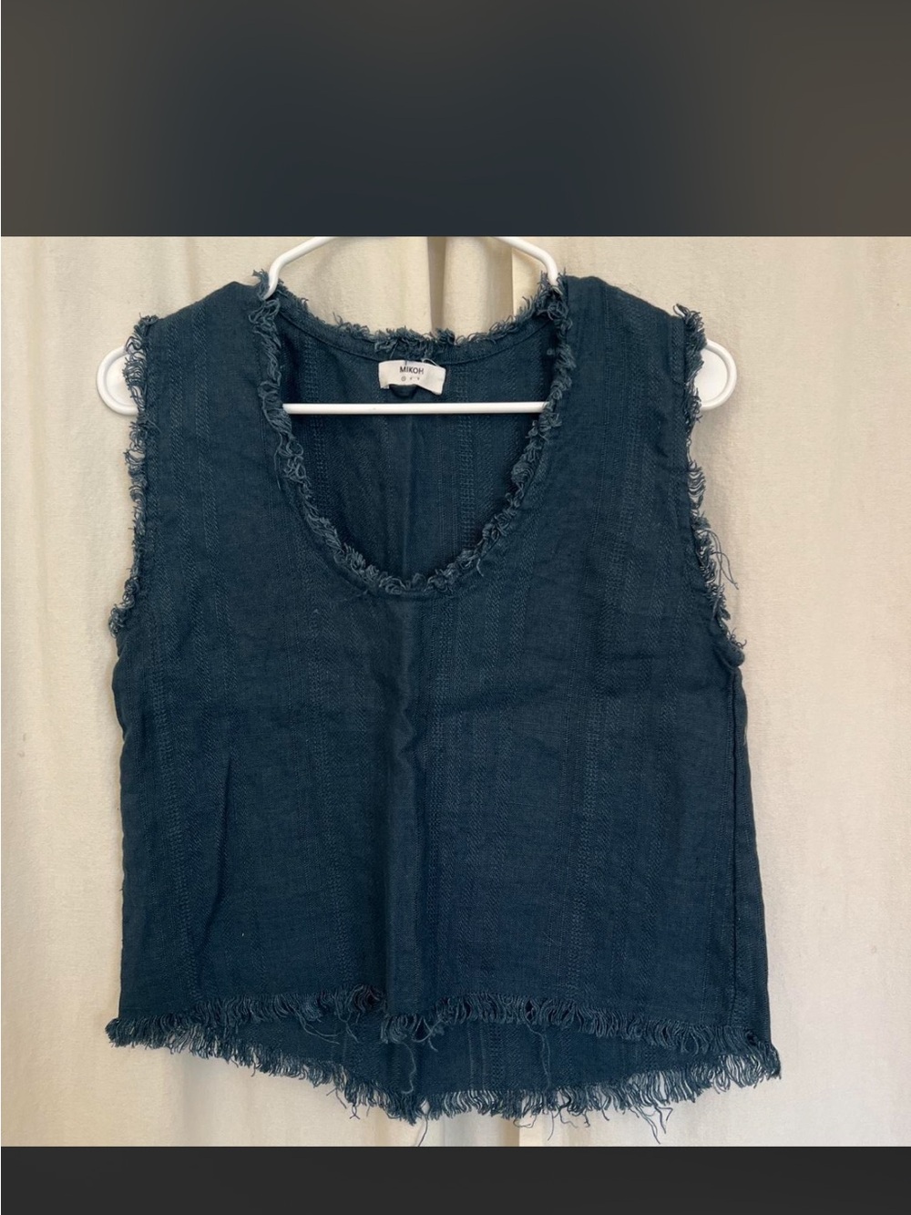 Mikoh Deep Teal Frayed Scoop Neck Linen-Blend Tank